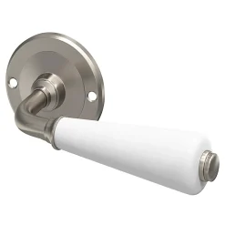 GoodHome Ensemble poignée sur rosace incurvé vis traversante ou à vis Porcelaine Vras brillant blanc Ø48mm- Poignée De Porte