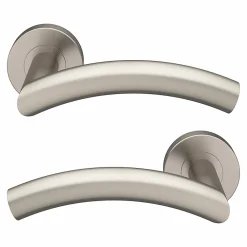 GoodHome Ensemble poignée sur rosace rond à visser Lagow acier inoxydable effet ino x satin gris Ø53mm- Poignée De Porte