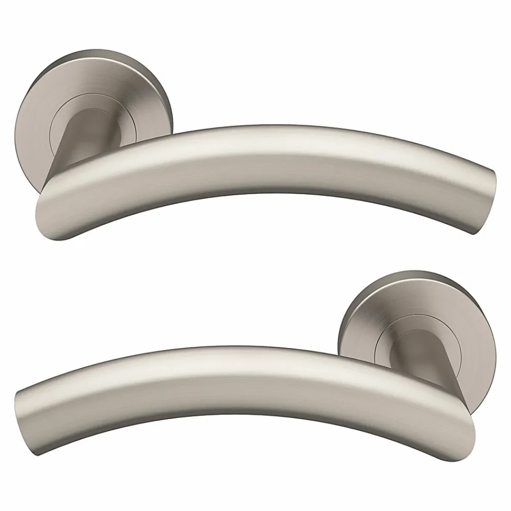 GoodHome Ensemble poignée sur rosace rond à visser Lagow acier inoxydable effet ino x satin gris Ø53mm- Poignée De Porte