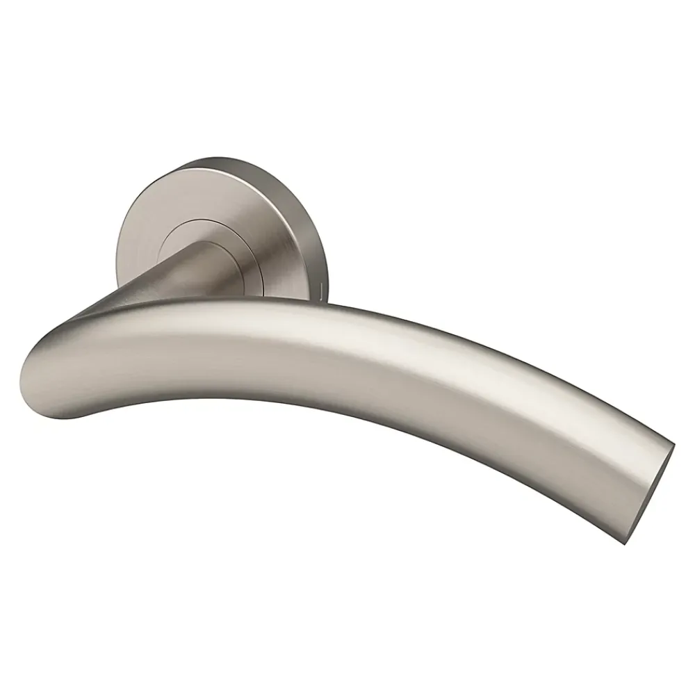 GoodHome Ensemble poignée sur rosace rond à visser Lagow acier inoxydable effet ino x satin gris Ø53mm- Poignée De Porte