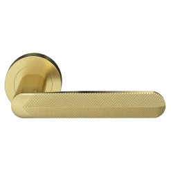GoodHome Ensemble poignée sur rosace rond à visser Garlan effet laiton satin or Ø50mm- Poignée De Porte