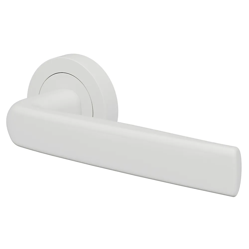 GoodHome Ensemble poignée sur rosace Incurvé à visser Primel mat blanc Ø52mm- Poignée De Porte