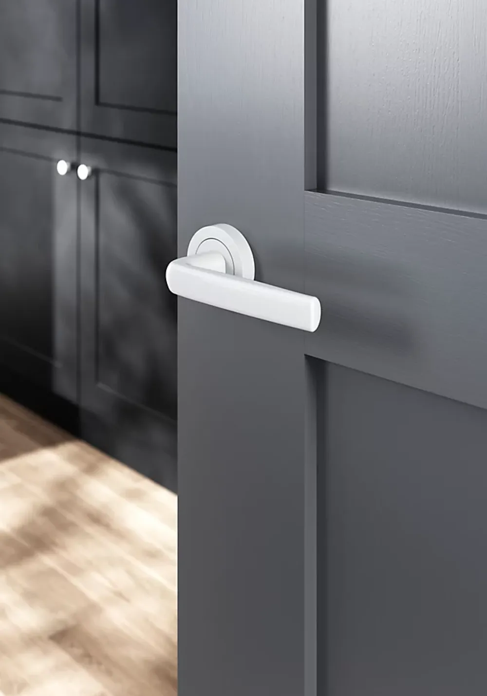 GoodHome Ensemble poignée sur rosace Incurvé à visser Primel mat blanc Ø52mm- Poignée De Porte