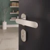 GoodHome Ensemble poignée sur rosace à visser Minzh effet nickel satin gris Ø63mm- Poignée De Porte Extérieure