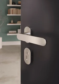 GoodHome Ensemble poignée sur rosace à visser Minzh effet nickel satin gris Ø63mm- Poignée De Porte Extérieure