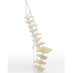 Matisere Escalier Quart Tournant<Escalier 1 quart tournant 11 marches - Hauteur à franchir de 2.40 à 2.84m - Largeur 60cm - Couleur bois et blanc -