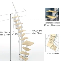 Matisere Escalier Quart Tournant<Escalier 1 quart tournant 14 marches - Hauteur à franchir de 3.00 à 3.56m - Largeur 60cm - Couleur bois et blanc -