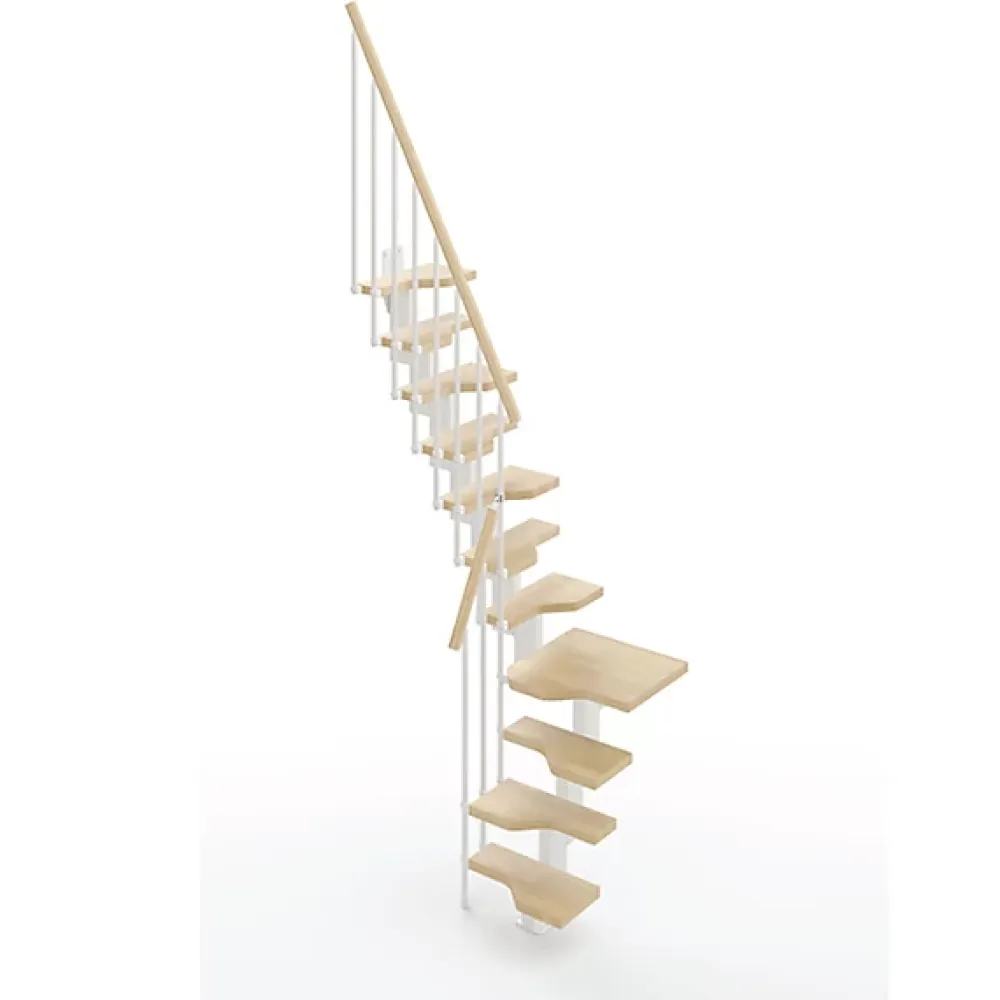 Matisere Escalier 1 quart tournant 10 marches - Hauteur à franchir de 2.21 à 2.61m - Largeur 61cm - Couleur naturel et blanc -- Escalier Quart Tournant