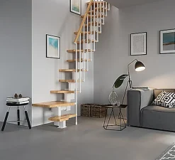 Matisere Escalier 1 quart tournant 11 marches - Hauteur à franchir de 2.41 à 2.85m - Largeur 61cm - Couleur naturel et blanc -- Escalier Quart Tournant