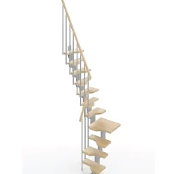 Matisere Escalier 1 quart tournant 9 marches - Hauteur à franchir de 2.01 à 2.37m - Largeur 61cm - Couleur naturel et blanc -- Escalier Quart Tournant