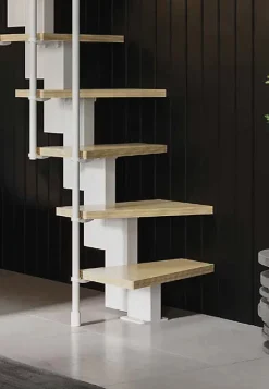 Matisere Escalier 1 quart tournant 12 marches - Hauteur à franchir de 2.60 à 3.08m - Largeur 60cm - Couleur bois et blanc -- Escalier Quart Tournant
