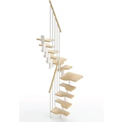 Matisere Escalier 2 quart tournant 13 marches - Hauteur à franchir de 2.81 à 3.33m - Largeur 61cm - Couleur naturel et blanc -- Escalier Quart Tournant