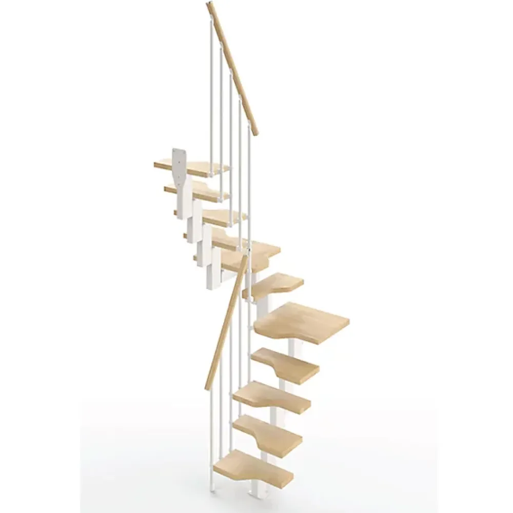 Matisere Escalier 2 quart tournant 10 marches - Hauteur à franchir de 2.21 à 2.61m - Largeur 61cm - Couleur naturel et blanc -- Escalier Quart Tournant