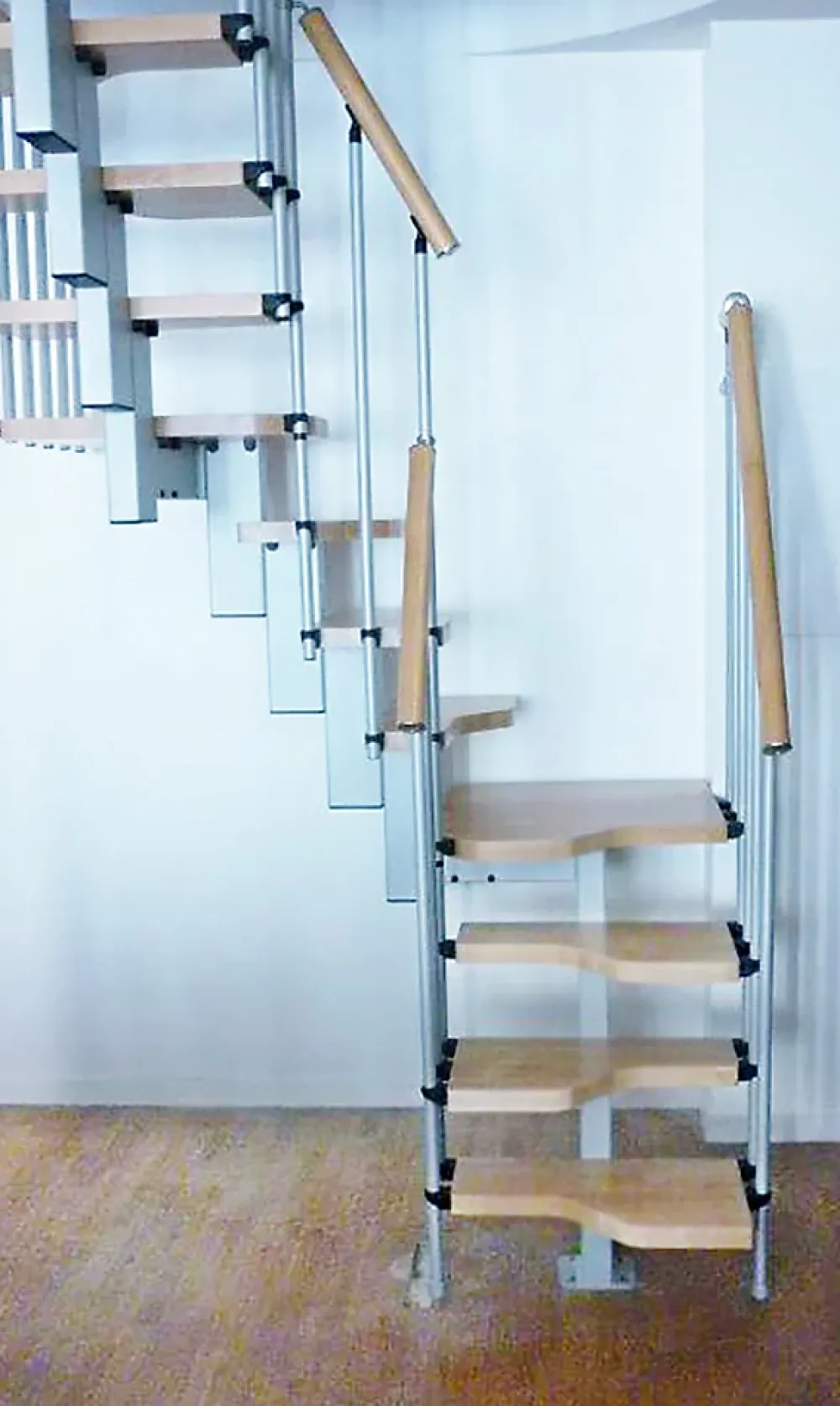 Matisere Escalier 2 quart tournant 10 marches - Hauteur à franchir de 2.21 à 2.61m - Largeur 61cm - Couleur naturel et blanc -- Escalier Quart Tournant