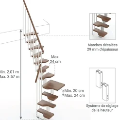Matisere Escalier 1 quart tournant 9 marches - Hauteur à franchir de 2.01 à 2.37m - Largeur 61cm - Couleur noyer et gris -- Escalier Quart Tournant
