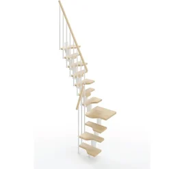 Matisere Escalier 1 quart tournant 11 marches - Hauteur à franchir de 2.41 à 2.85m - Largeur 61cm - Couleur naturel et blanc -- Escalier Quart Tournant