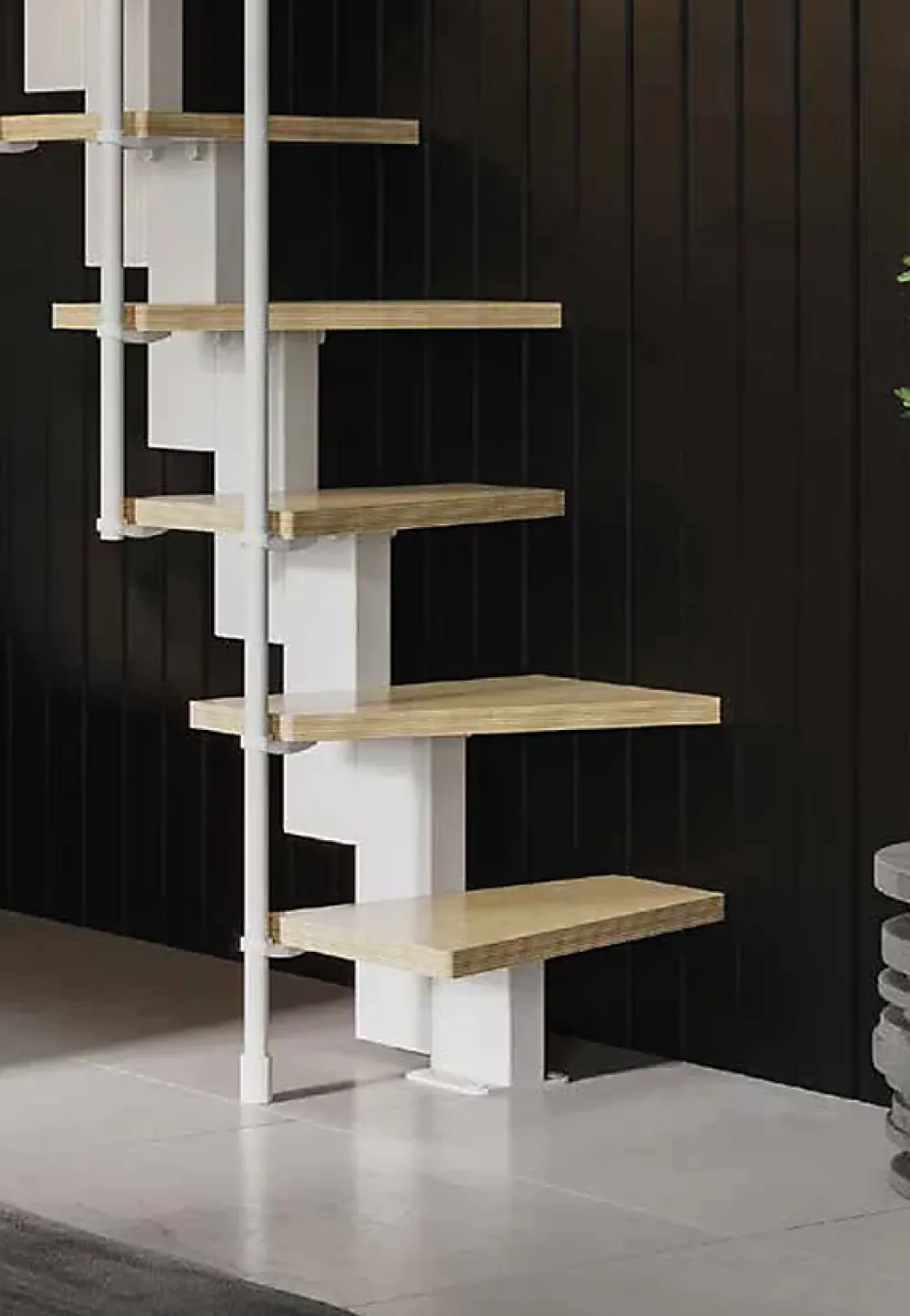 Matisere Escalier 1 quart tournant 10 marches - Hauteur à franchir de 2.20 à 2.60m - Largeur 60cm - Couleur bois et blanc -- Escalier Quart Tournant