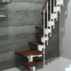 Matisere Escalier 1 quart tournant 10 marches - Hauteur à franchir de 2.21 à 2.61m - Largeur 61cm - Couleur noyer et gris -- Escalier Quart Tournant