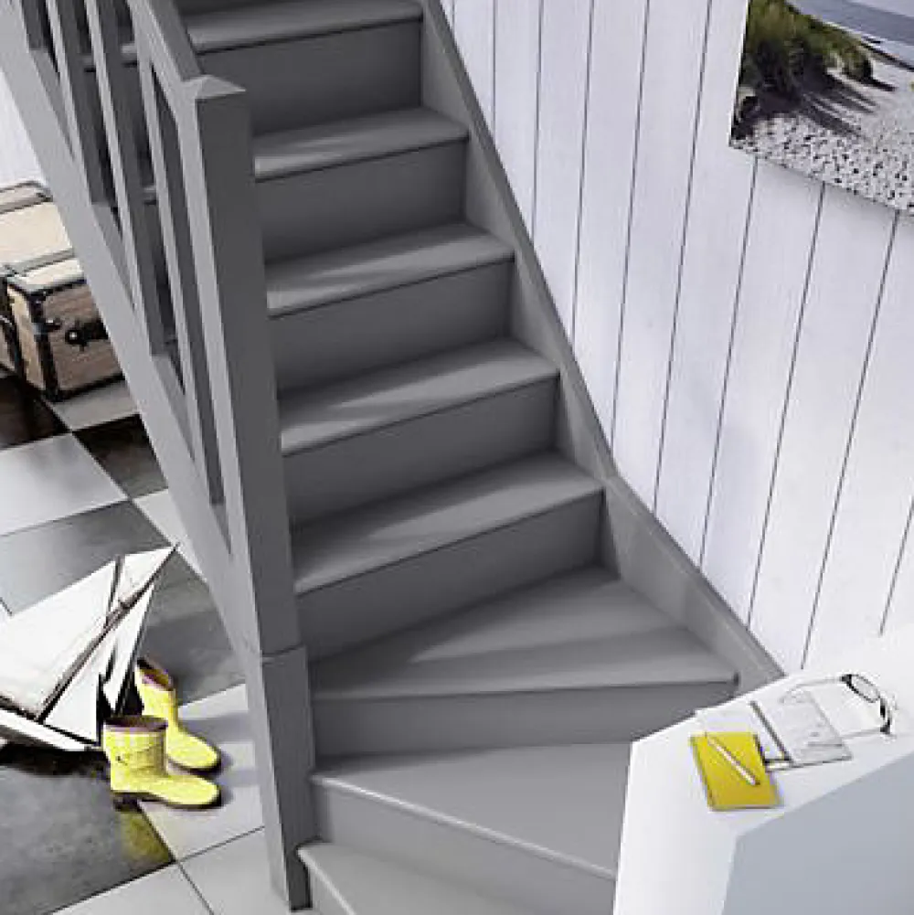 Escalier 1/4 tournant droit bois Normandie l.80 cm 13 marches sapin- Escalier Quart Tournant