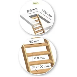 Escalier 1/4 tournant droit bois Normandie l.80 cm 13 marches sapin- Escalier Quart Tournant
