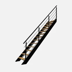 Kordo Escalier bois droit noir avec garde-corps à LED intégrées, Spectra- Escalier Quart Tournant