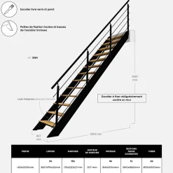 Kordo Escalier bois droit noir avec garde-corps à LED intégrées, Spectra- Escalier Quart Tournant