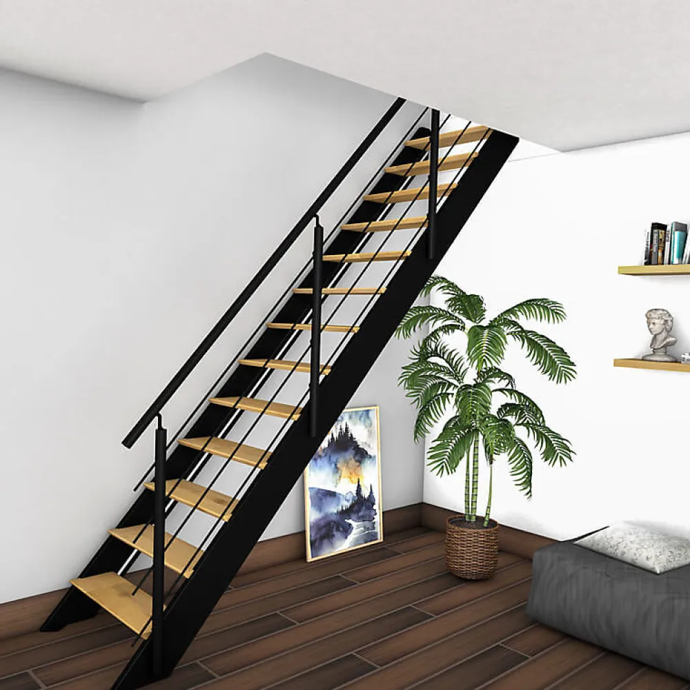 Kordo Escalier Quart Tournant<Escalier bois droit noir à LED intégrées, Spectra