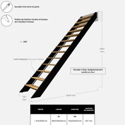 Kordo Escalier Quart Tournant<Escalier bois droit noir à LED intégrées, Spectra
