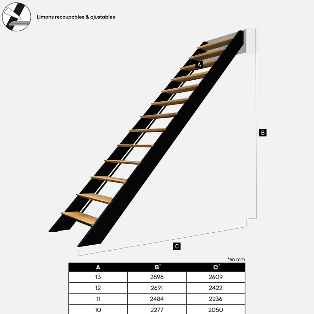 Kordo Escalier Quart Tournant<Escalier bois droit noir à LED intégrées, Spectra