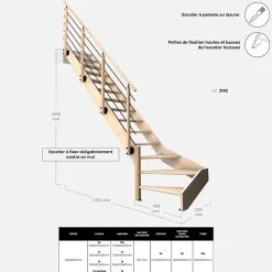 Kordo Escalier Quart Tournant<Escalier bois hêtre quart-tournant gauche avec garde-corps, Nostra