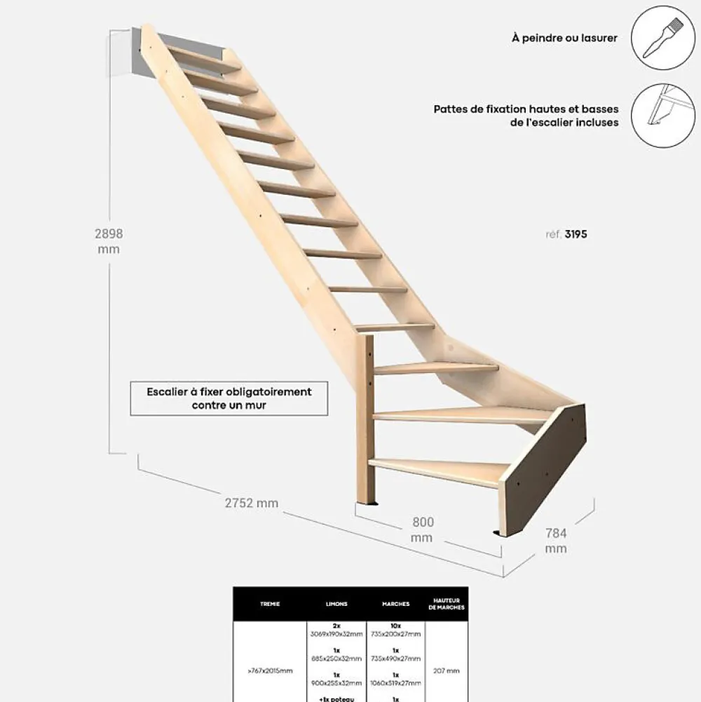 Kordo Escalier Quart Tournant<Escalier bois hêtre quart-tournant gauche, Nostra