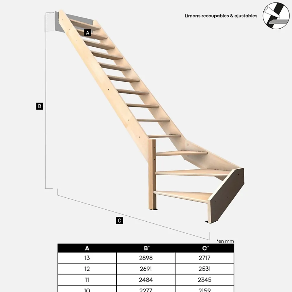 Kordo Escalier Quart Tournant<Escalier bois hêtre quart-tournant gauche, Nostra