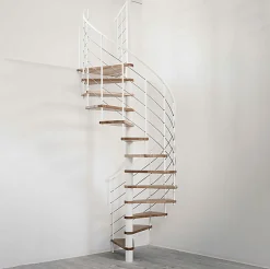 Matisere Escalier Quart Tournant<Escalier colimaçon 10 marches - Hauteur à franchir 1.95 à 2.35m - Structure blanche et marche hêtre - Diamètre 100cm -
