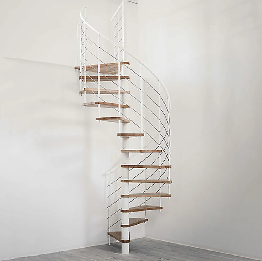 Matisere Escalier Quart Tournant<Escalier colimaçon 10 marches - Hauteur à franchir 1.95 à 2.35m - Structure blanche et marche hêtre - Diamètre 100cm -