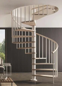 Matisere Escalier Colimaçon<Escalier colimaçon 16 marches - Haut. à franchir 3.28 à 3.84m - Diam. 140cm - Struct. blanche et marche naturel - Trémie ronde -