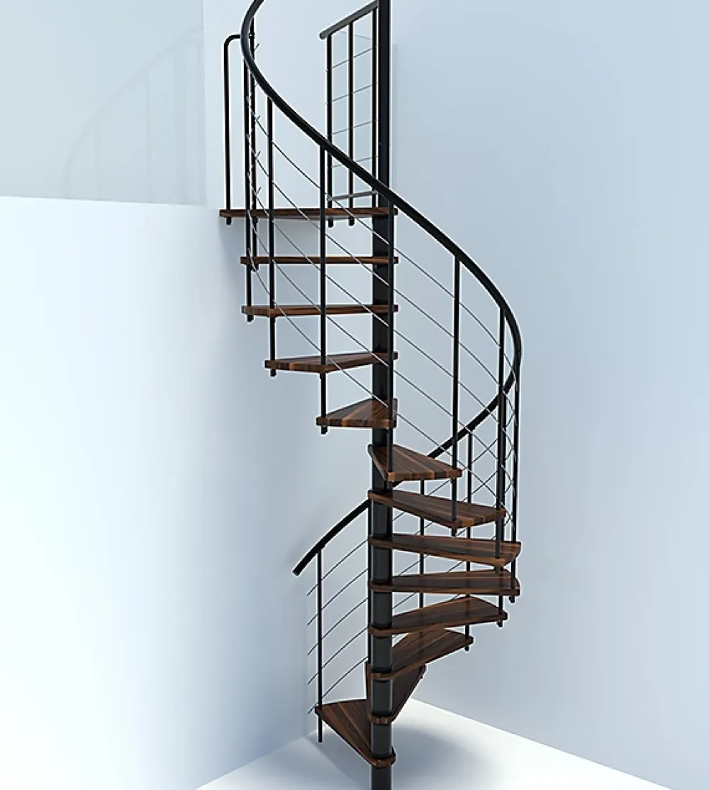 Matisere Escalier colimaçon 10 marches - Diamètre 140cm - Hauteur à franchir 1.95 à 2.35m - Noir et Noyer - VENE140-SNMNOY-10- Escalier Colimaçon