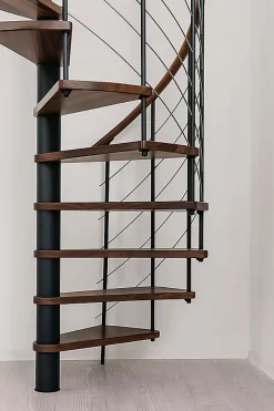 Matisere Escalier colimaçon 10 marches - Diamètre 140cm - Hauteur à franchir 1.95 à 2.35m - Noir et Noyer - VENE140-SNMNOY-10- Escalier Colimaçon