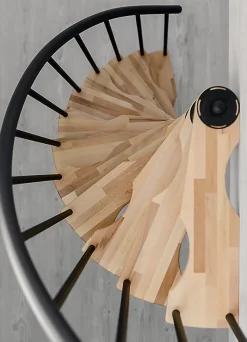 Matisere Escalier colimaçon 10 marches - Hauteur à franchir 2.09 à 2.59m - Structure noire et marche hêtre - Diamètre 140cm - SUON140/NH-10- Escalier Quart Tournant