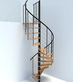 Matisere Escalier colimaçon 11 marches - Diamètre 160cm - Hauteur à franchir 2.15 à 2.59m - Structure noire et marche hêtre - VENE160/NH-11- Escalier Colimaçon