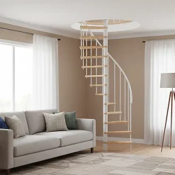 Matisere Escalier Quart Tournant<Escalier colimaçon 10 marches - Hauteur à franchir 2.09 à 2.59m - Structure blanche et marche hêtre - Diamètre 140cm -