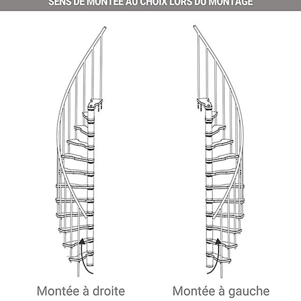 Matisere Escalier Quart Tournant<Escalier colimaçon 10 marches - Hauteur à franchir 2.09 à 2.59m - Structure blanche et marche hêtre - Diamètre 140cm -