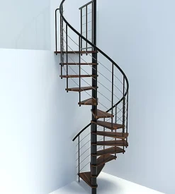 Matisere Escalier colimaçon 10 marches - Diamètre 120cm - Hauteur à franchir 1.95 à 2.35m - Noir et Noyer - VENE120-SNMNOY-10- Escalier Colimaçon