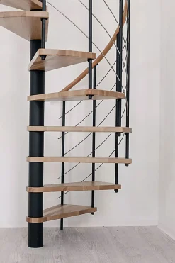 Matisere Escalier colimaçon 10 marches - Diamètre 120cm - Hauteur à franchir 1.95 à 2.35m - Noir et Noyer - VENE120-SNMNOY-10- Escalier Colimaçon