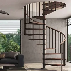 Matisere Escalier colimaçon 10 marches - Hauteur à franchir de 2.05 à 2.40m - Diamètre 1.05m - Structure anthracite et marche noyer -- Escalier Quart Tournant
