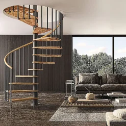 Matisere Escalier colimaçon 13 marches - Haut. à franchir 2.67 à 3.12m - Diam. 140cm - Struct. grise / marches naturel- Trémie ronde -- Escalier Colimaçon