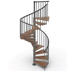 Matisere Escalier colimaçon 10 marches - Haut. à franchir 2.05 à 2.40m - Diam. 120cm - Trémie ronde - Struct. anthracite / marches noyer -- Escalier Colimaçon