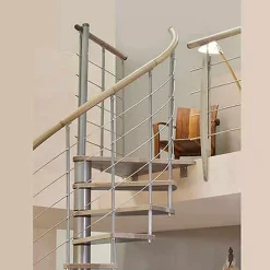 Matisere Escalier colimaçon 11 marches - Diamètre 160cm - Hauteur à franchir 2.15 à 2.59m - Structure blanche et marche hêtre -- Escalier Colimaçon