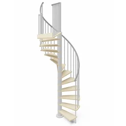 Matisere Escalier colimaçon 10 marches - Hauteur à franchir 2.05 à 2.40m - Diamètre 138cm - Bois et blanc - Sens anti-horaire -- Escalier Colimaçon