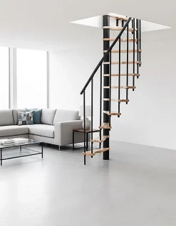 Matisere Escalier Quart Tournant<Escalier colimaçon 9 marches - Hauteur à franchir 1.90 à 2.35m - Structure noire et marche hêtre - Diamètre 140cm - SUON140/NH-9