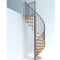 Matisere Escalier colimaçon 11 marches - Hauteur à franchir 2.09 à 2.59m - Diamètre 120cm - Structure grise et marche hêtre - BERL120-GH-11- Escalier Colimaçon
